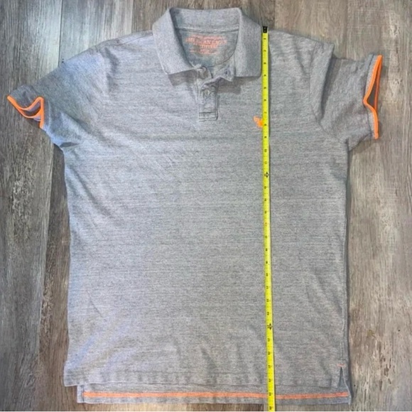American Eagle Outfitters Athletic Fit Polo Shirt Gray Orange Trim XLT Cotton - Picture 7 of 13